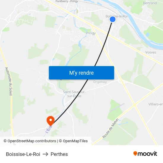 Boissise-Le-Roi to Perthes map