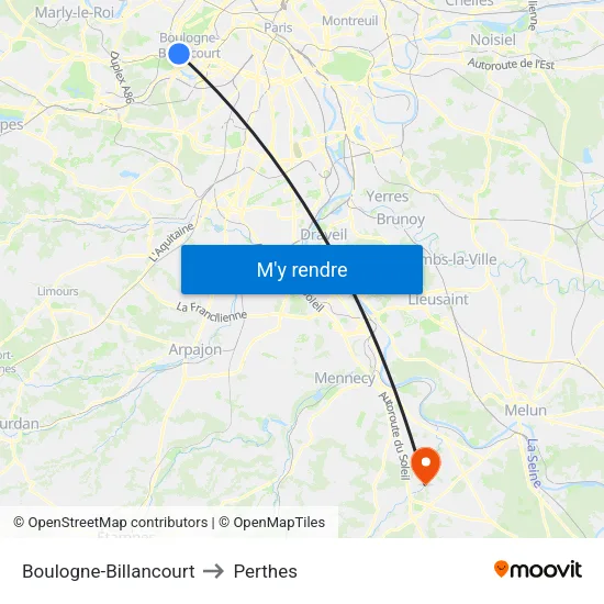 Boulogne-Billancourt to Perthes map