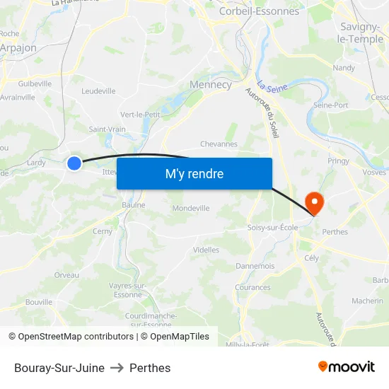 Bouray-Sur-Juine to Perthes map