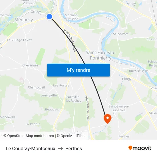Le Coudray-Montceaux to Perthes map