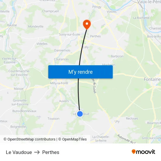 Le Vaudoue to Perthes map