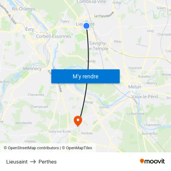 Lieusaint to Perthes map