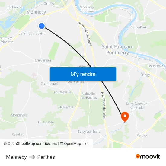 Mennecy to Perthes map