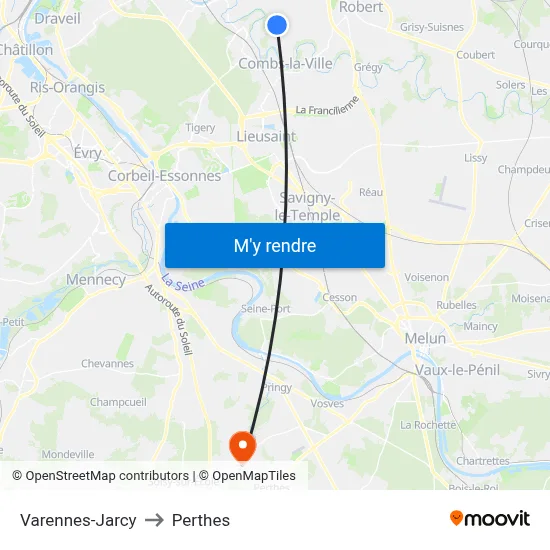 Varennes-Jarcy to Perthes map
