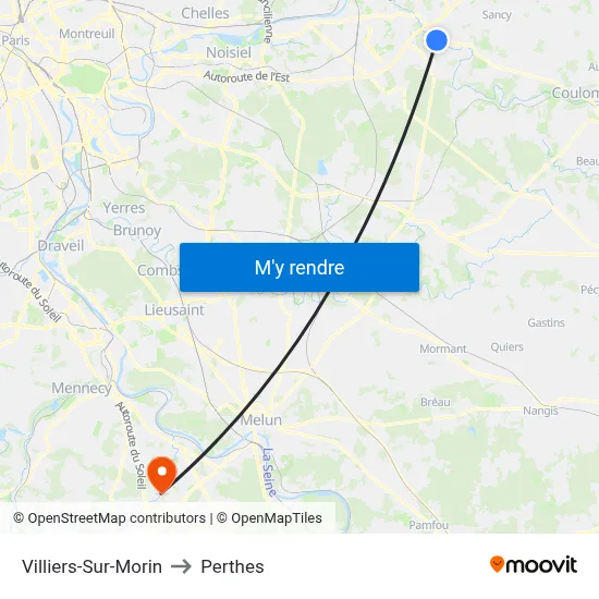 Villiers-Sur-Morin to Perthes map