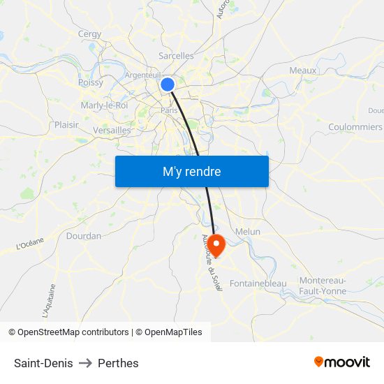 Saint-Denis to Perthes map