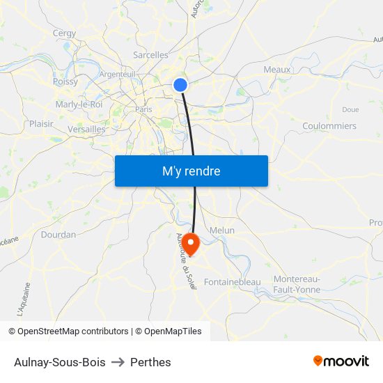 Aulnay-Sous-Bois to Perthes map