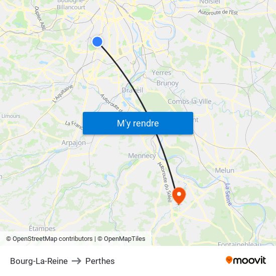 Bourg-La-Reine to Perthes map