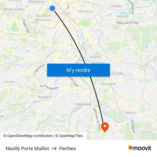 Neuilly Porte Maillot to Perthes map