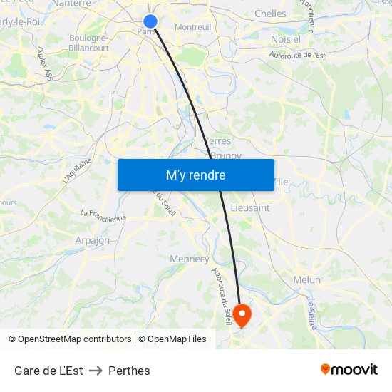Gare de L'Est to Perthes map