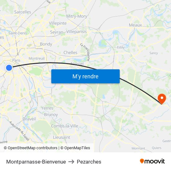Montparnasse-Bienvenue to Pezarches map