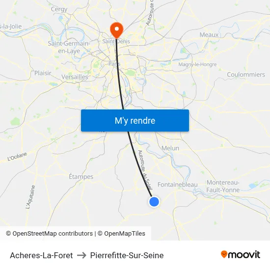 Acheres-La-Foret to Pierrefitte-Sur-Seine map