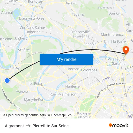 Aigremont to Pierrefitte-Sur-Seine map