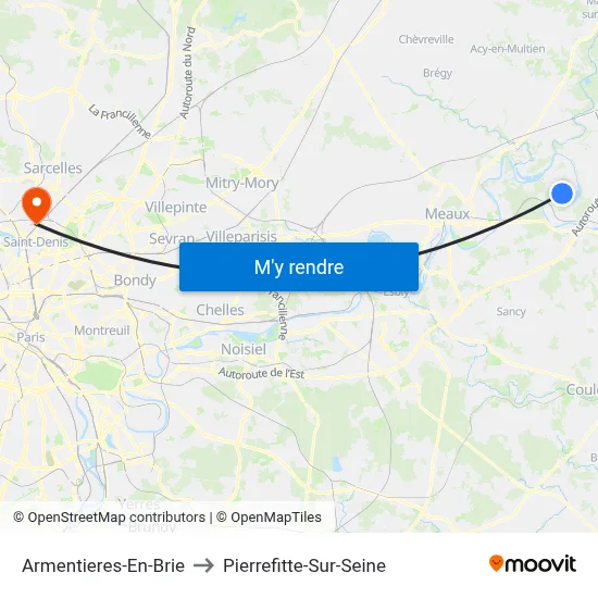 Armentieres-En-Brie to Pierrefitte-Sur-Seine map
