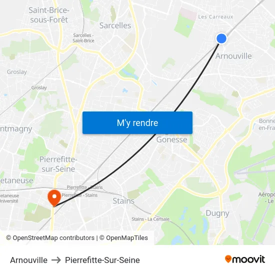 Arnouville to Pierrefitte-Sur-Seine map