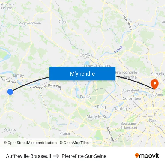 Auffreville-Brasseuil to Pierrefitte-Sur-Seine map