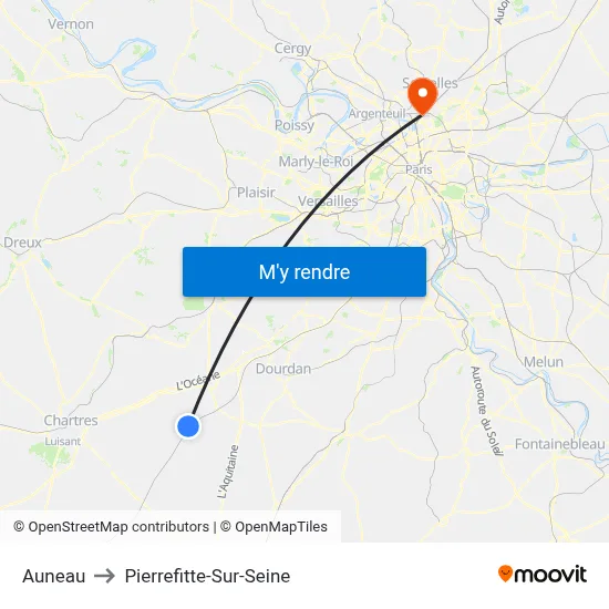 Auneau to Pierrefitte-Sur-Seine map