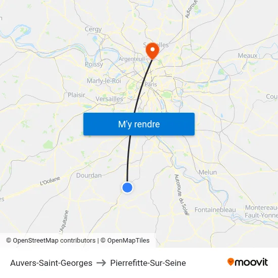 Auvers-Saint-Georges to Pierrefitte-Sur-Seine map