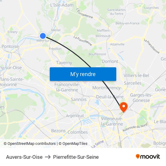 Auvers-Sur-Oise to Pierrefitte-Sur-Seine map