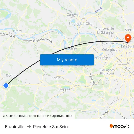 Bazainville to Pierrefitte-Sur-Seine map