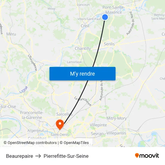 Beaurepaire to Pierrefitte-Sur-Seine map