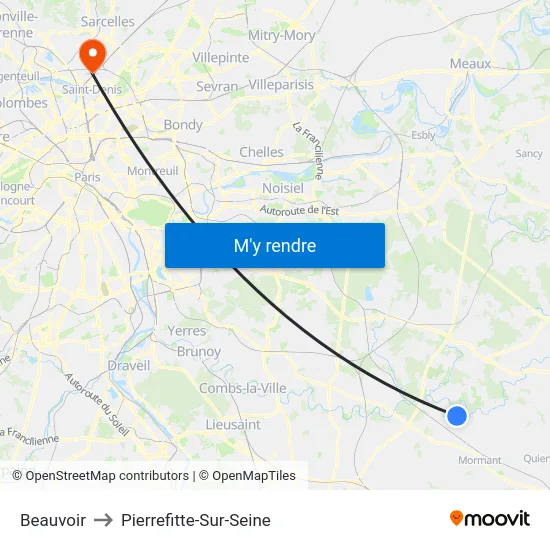 Beauvoir to Pierrefitte-Sur-Seine map