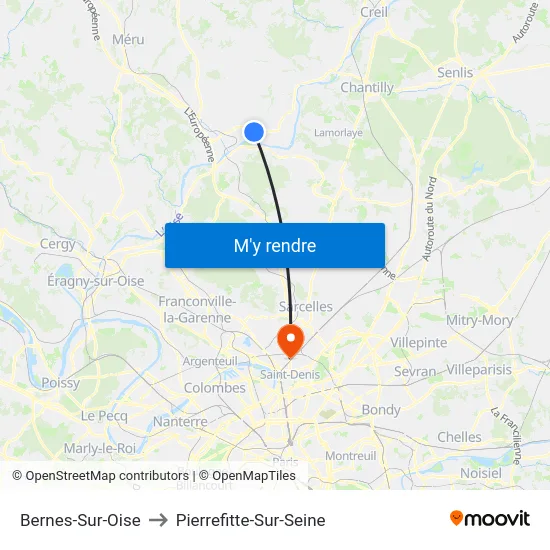 Bernes-Sur-Oise to Pierrefitte-Sur-Seine map