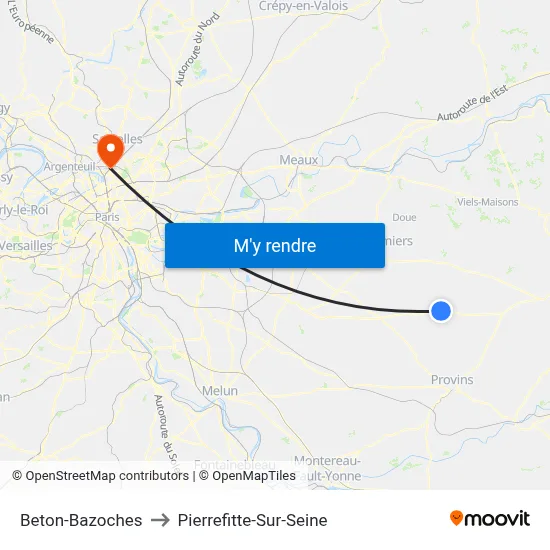 Beton-Bazoches to Pierrefitte-Sur-Seine map