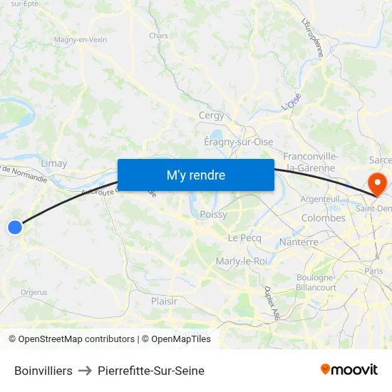 Boinvilliers to Pierrefitte-Sur-Seine map