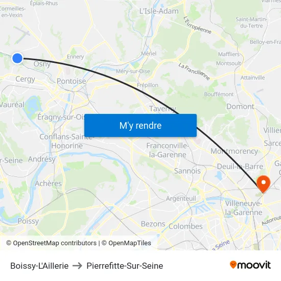Boissy-L'Aillerie to Pierrefitte-Sur-Seine map