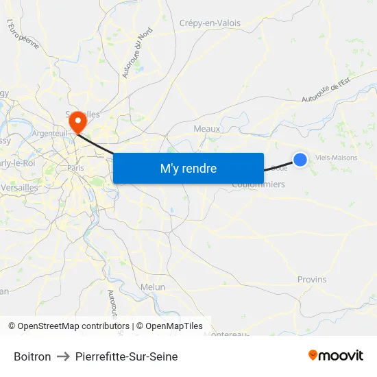 Boitron to Pierrefitte-Sur-Seine map