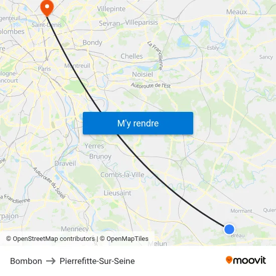 Bombon to Pierrefitte-Sur-Seine map