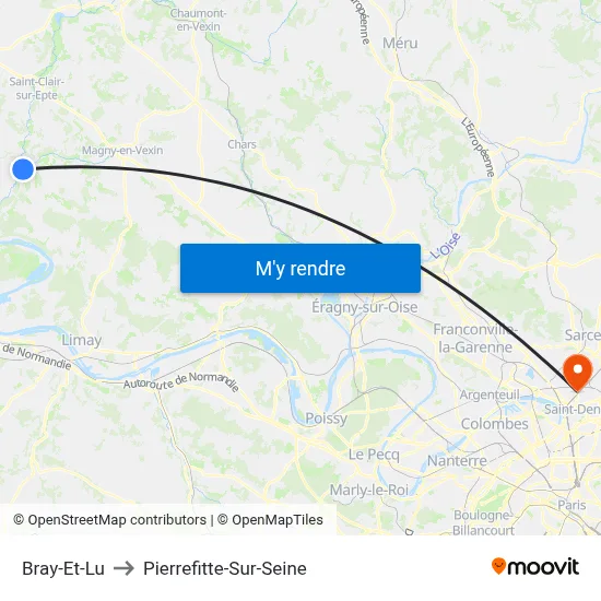 Bray-Et-Lu to Pierrefitte-Sur-Seine map
