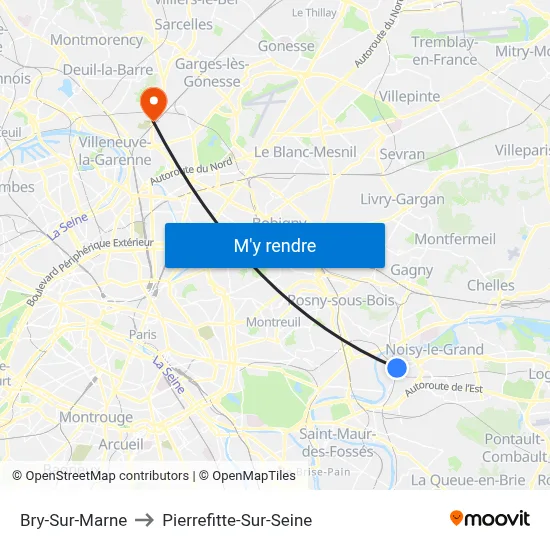 Bry-Sur-Marne to Pierrefitte-Sur-Seine map