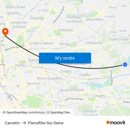 Carnetin to Pierrefitte-Sur-Seine map