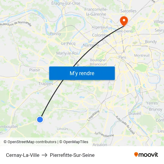 Cernay-La-Ville to Pierrefitte-Sur-Seine map