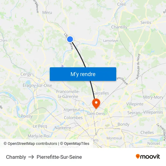 Chambly to Pierrefitte-Sur-Seine map