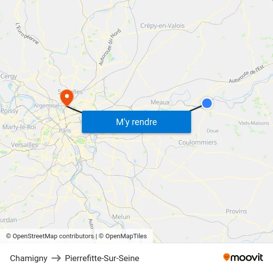 Chamigny to Pierrefitte-Sur-Seine map
