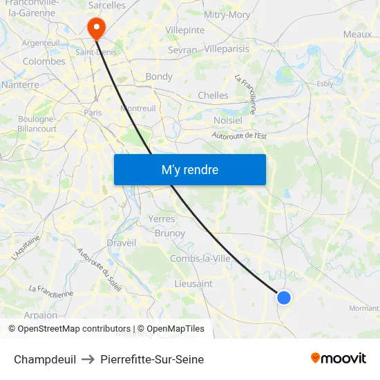 Champdeuil to Pierrefitte-Sur-Seine map