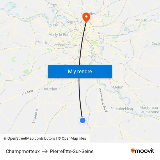 Champmotteux to Pierrefitte-Sur-Seine map