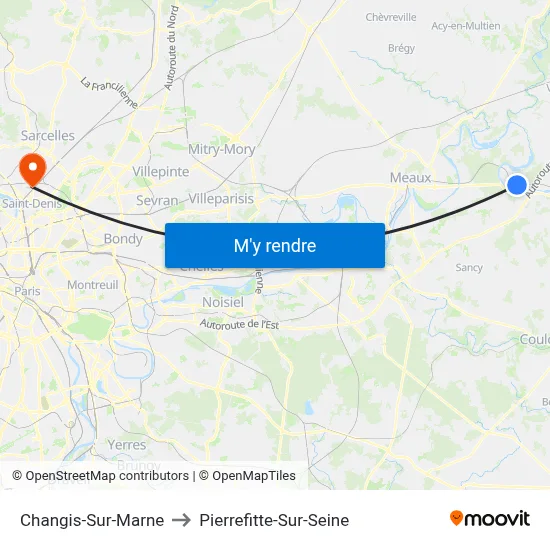 Changis-Sur-Marne to Pierrefitte-Sur-Seine map