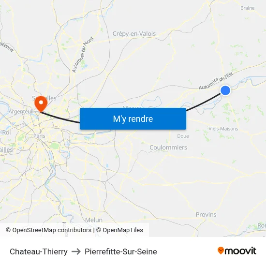 Chateau-Thierry to Pierrefitte-Sur-Seine map