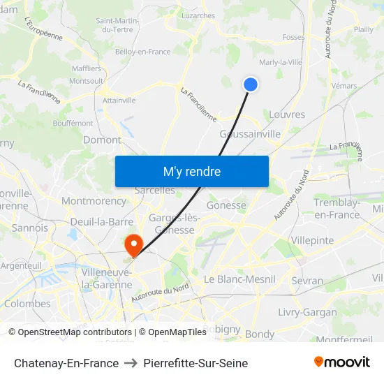 Chatenay-En-France to Pierrefitte-Sur-Seine map