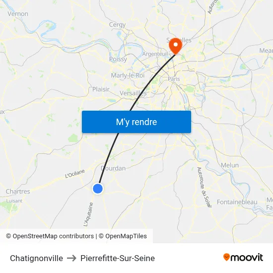 Chatignonville to Pierrefitte-Sur-Seine map