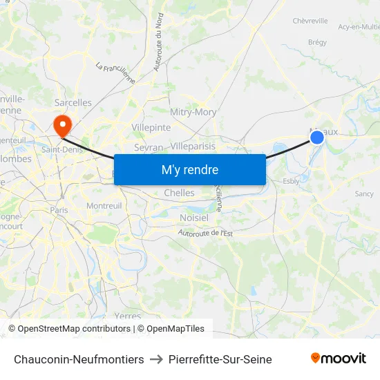 Chauconin-Neufmontiers to Pierrefitte-Sur-Seine map