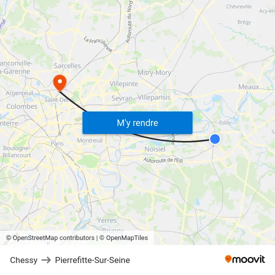 Chessy to Pierrefitte-Sur-Seine map