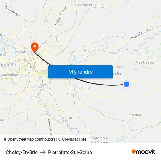 Choisy-En-Brie to Pierrefitte-Sur-Seine map