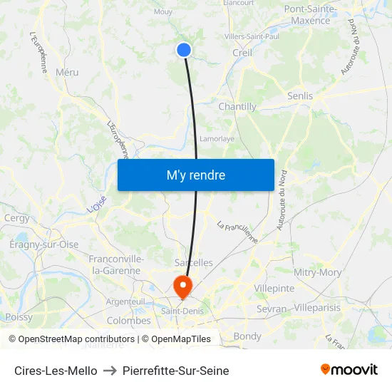 Cires-Les-Mello to Pierrefitte-Sur-Seine map