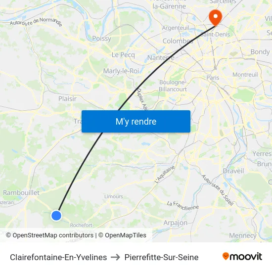 Clairefontaine-En-Yvelines to Pierrefitte-Sur-Seine map