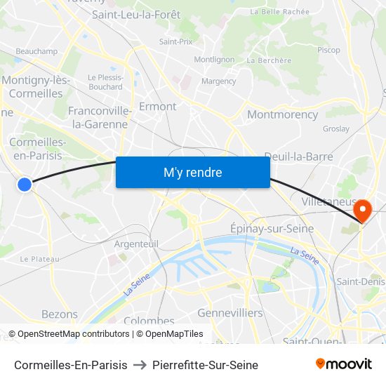 Cormeilles-En-Parisis to Pierrefitte-Sur-Seine map